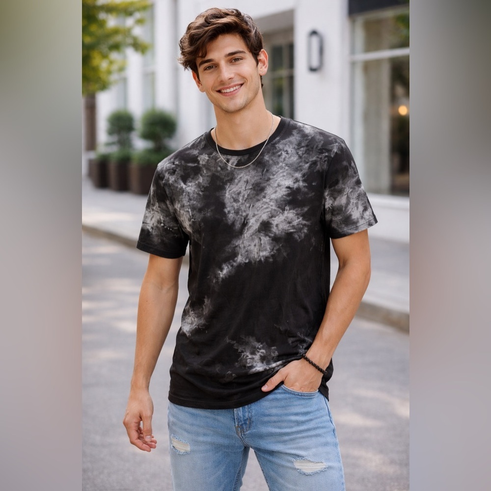 Hollister Black & Gray Tie-Dye Short Sleeve Tee Small